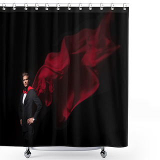 Personality  Super Hero Business Man In Red Cape Shower Curtains
