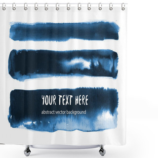 Personality  Abstract Blue Ink Wash Painting In East Asian Style. Hieroglyphs - Clarity, Eternity, Spirit, Peace. Traditional Japanese Ink Painting Sumi-e. Vector Grunge Texture Shower Curtains
