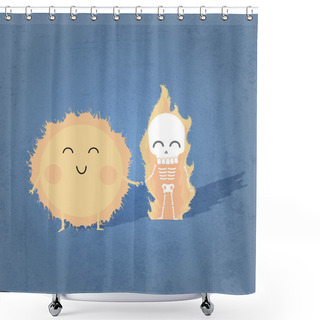 Personality  Vector Illustration Of Cute Sun With Human Skeleton Holding Hands. Shower Curtains