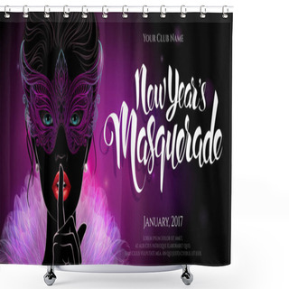 Personality  Silhouette Of Mysterious Lady In Carnival Mask. Shower Curtains