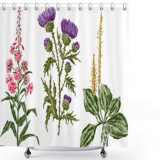 Personality  Field Flowers Sketches Shower Curtains