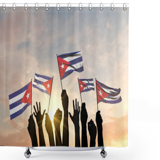 Personality  Silhouette Of Arms Raised Waving A Cuba Flag With Pride. 3D Rendering Shower Curtains