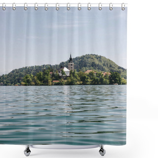 Personality  Beautiful Architecture And Scenic Lake In Mountains, Bled, Slovenia Shower Curtains
