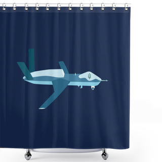 Personality  Illustration Of Military Unmanned Aerial Vehicle With Ukrainian Trident Isolated On Dark Blue Shower Curtains