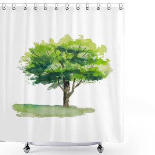 Personality  Green Watercolor Tree Isolated On White Background. Shower Curtains