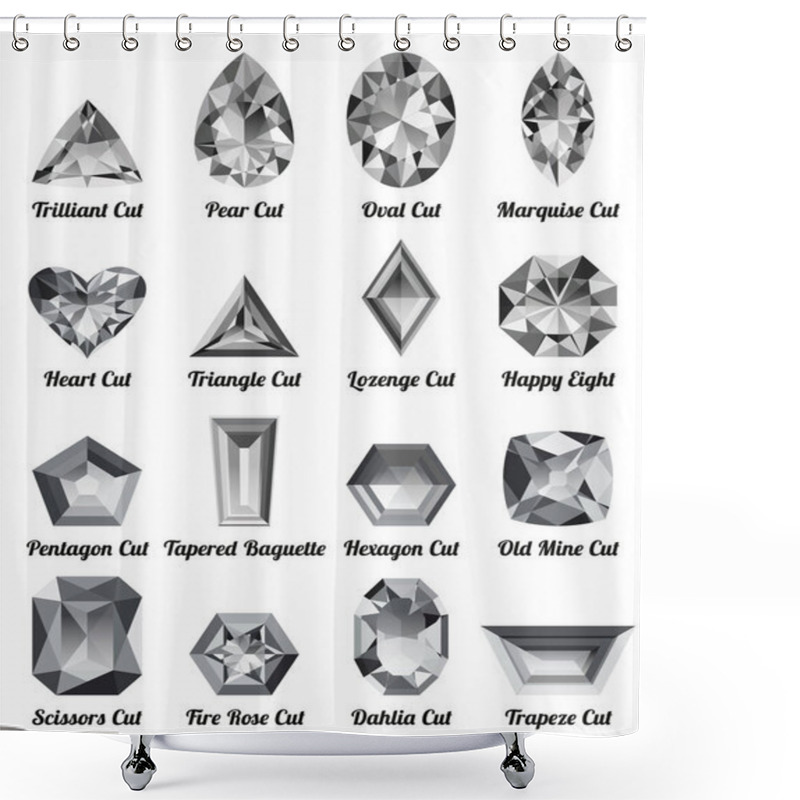 Personality  Set Of Realistic White Diamonds With Complex Cuts Shower Curtains