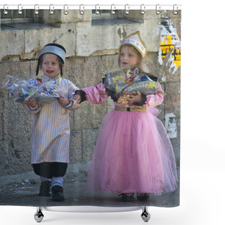Personality  Purim In Mea Shearim Shower Curtains