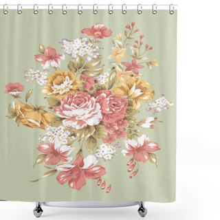 Personality  Hand Drawn - Beautiful Rose Bouquet Design With Simple Background Shower Curtains