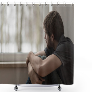 Personality  Young Man Suffering For Depression Shower Curtains