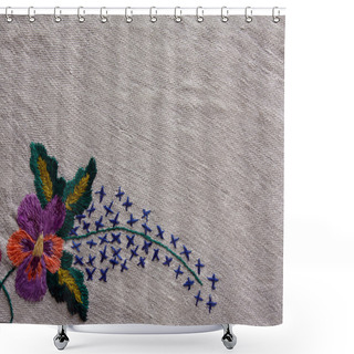 Personality  Embroidered Flower On Old Canvas Background Shower Curtains