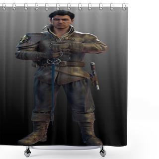 Personality  Fantasy Male Knight Or Pirate In Leather Armor With Sword And Pistol Shower Curtains