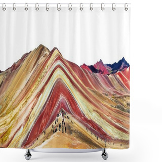 Personality  Rainbow Mountain Or Vinicunca Montana De Siete Colores Isolated On White Sky Background, Cuzco Or Cusco Region In Peru, Peruvian Andes Mountains, Panoramic View Shower Curtains