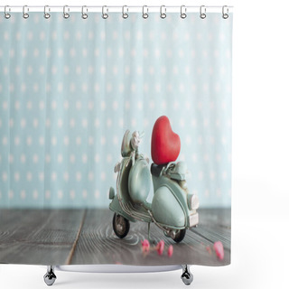 Personality  Miniature Vintage Blue Motorcycle Carrying Tiny Red Heart In Nursery Room Shower Curtains
