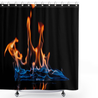 Personality  Close Up View Of Burning Orange And Blue Flame On Black Background Shower Curtains