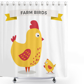 Personality  Cute Cartoon Chicken Mother And Chuk Kid Vector Illustration Shower Curtains