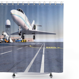 Personality  Airplane Landing On Runway Shower Curtains