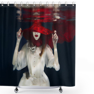 Personality  Girl In Red Hat Underwater Shower Curtains