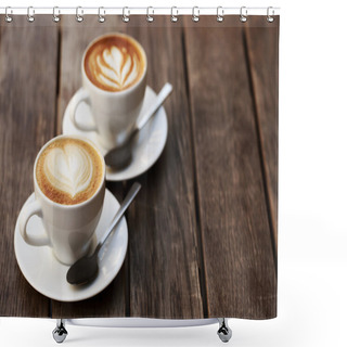 Personality  Two White Cups Of Cappuccino Shower Curtains