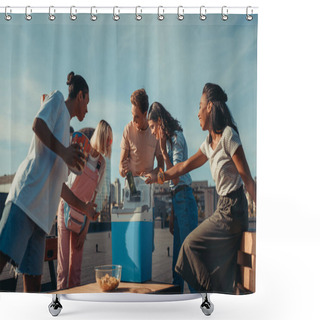 Personality  Friends With Fridge Of Beer On Roof Shower Curtains