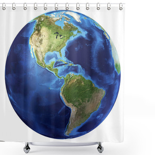 Personality  Earth Globe, Realistic 3 D Rendering. Americas View. (Source Map Shower Curtains