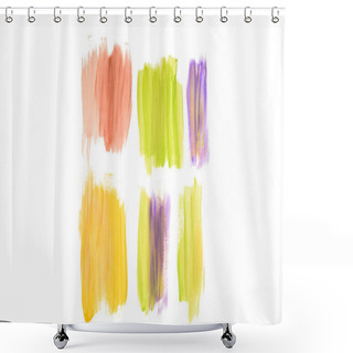 Personality  Abstract Watercolor Coral, Golden, Purple And Green Brushstrokes Isolated On White Shower Curtains