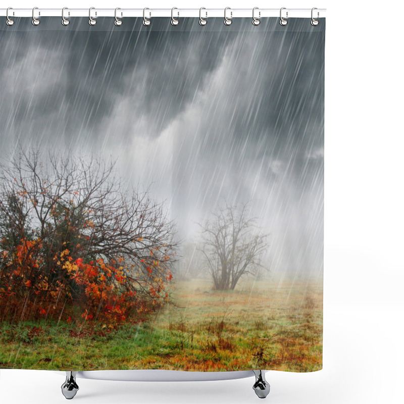Personality  Fall Landscape In Rain And Fog Shower Curtains