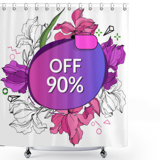 Personality  Vector Sale Tags Set. Discount Price Offer. Engraved Ink Art. Isolated Percent Sticker Illustration Element. Shower Curtains