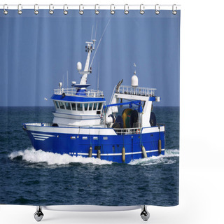 Personality  Modern Trawler Underway At Sea To Fishing Grounds. Shower Curtains