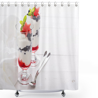 Personality  Yogurt Parfait With Blueberries And Strawberry Shower Curtains