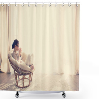 Personality  Woman Relaxing In Chair Shower Curtains