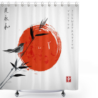 Personality  Card With Bamboo, Bird And Red Sun Shower Curtains