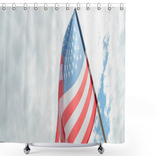 Personality  Low Angle View Of American Flag Against Cloudy Sky, Banner Shower Curtains