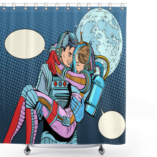 Personality  Couple Astronauts Love Man Woman Shower Curtains