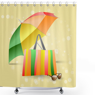 Personality  Beach With Colorful Umbrella, Bag And Sunglasses Shower Curtains