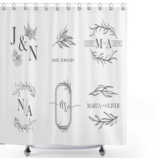 Personality  Wedding Floral Border, Monogtams, Logo. Shower Curtains