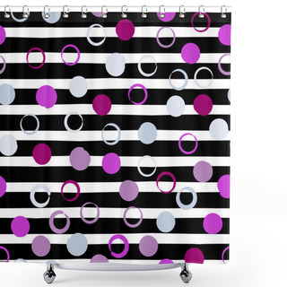 Personality  Cute Vector Geometric Seamless Pattern . Polka Dots And Stripes. Brush Strokes. Hand Drawn Grunge Texture. Abstract Forms. Endless Texture Can Be Used For Printing Onto Fabric Or Paper Shower Curtains