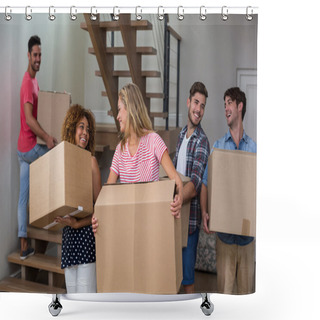Personality  Friends Carrying Cardboard Boxes Shower Curtains
