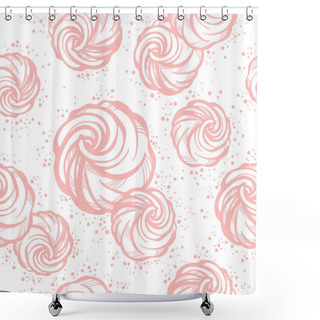 Personality  Delicate Hand-drawn Marshmallow Seamless Pattern In Soft Pink Color. High-detailed Vector Artwork Isolated. Sweet Delights. Perfect Template For Packaging Food Industry Design. Shower Curtains