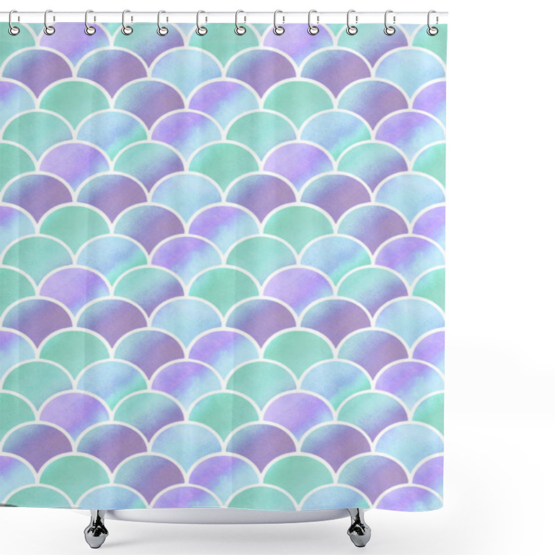 Personality  Watercolor Mint And Lilac Scales Of Mermaid. Seamless Pattern Shower Curtains