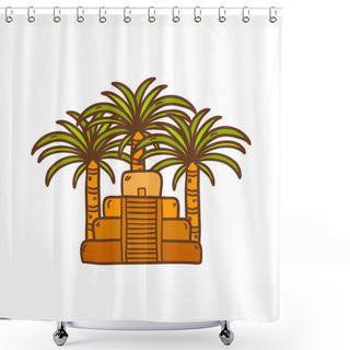 Personality  Illustration With Cartoon Aztec Pyramid And Palms Shower Curtains