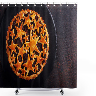 Personality  Mincemeat Pie Over Dark Background, Top View Shower Curtains