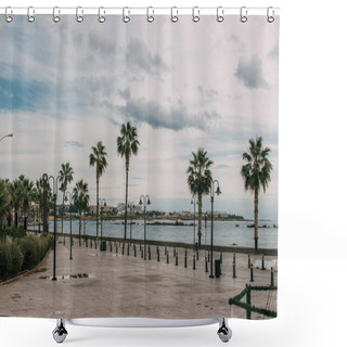 Personality  Tropical Palm Trees Near Mediterranean Sea Against Sky With Clouds  Shower Curtains