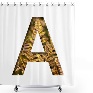 Personality  The Letter A Is Cut From White Paper With Autumn Fern Leaves Background, Late Autumn Font Or Alphabet. Collection Of Decorative Fonts. Shower Curtains