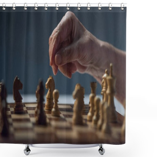 Personality  Close-up View Of Senior Man Playing Chess Board Game Shower Curtains