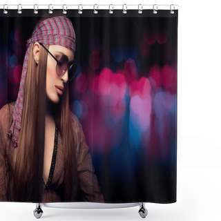 Personality  Pretty Long Hair Hippie Woman On Abstract Background Shower Curtains