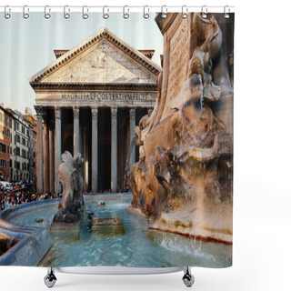 Personality  Fountain And The Ancient Roman Pantheon In Rome At Sunset Shower Curtains