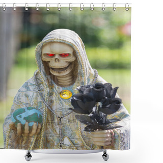 Personality  Skeleton Sculpture On Display Shower Curtains