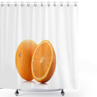 Personality  Close Up View Of Piece Of Orange And Wholesome Fruit Isolated On White Shower Curtains