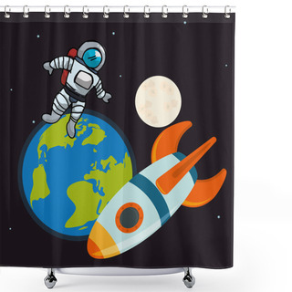 Personality  Spaceship Design  Shower Curtains