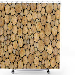 Personality  Stacked Logs Background Shower Curtains